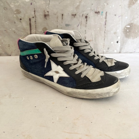 Golden Goose Blue Denim Mid Star Sneakers - Picture 1 of 9
